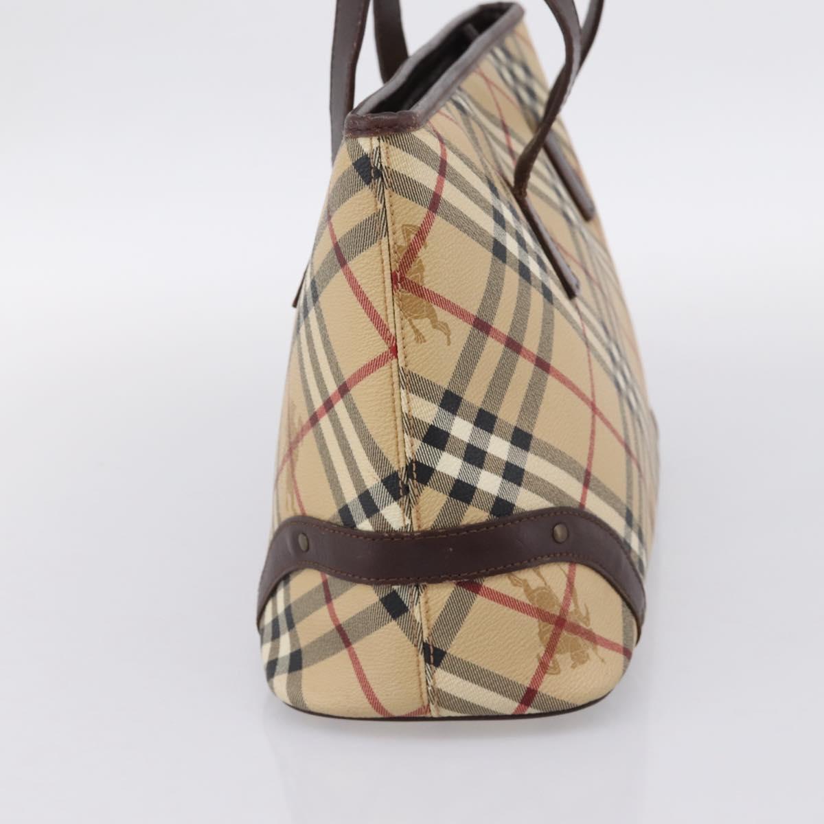 BURBERRY Nova Check Tote Bag PVC Beige Gold Auth 202693