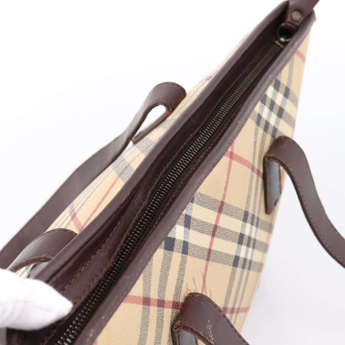 BURBERRY Nova Check Tote Bag PVC Beige Gold Auth 202693