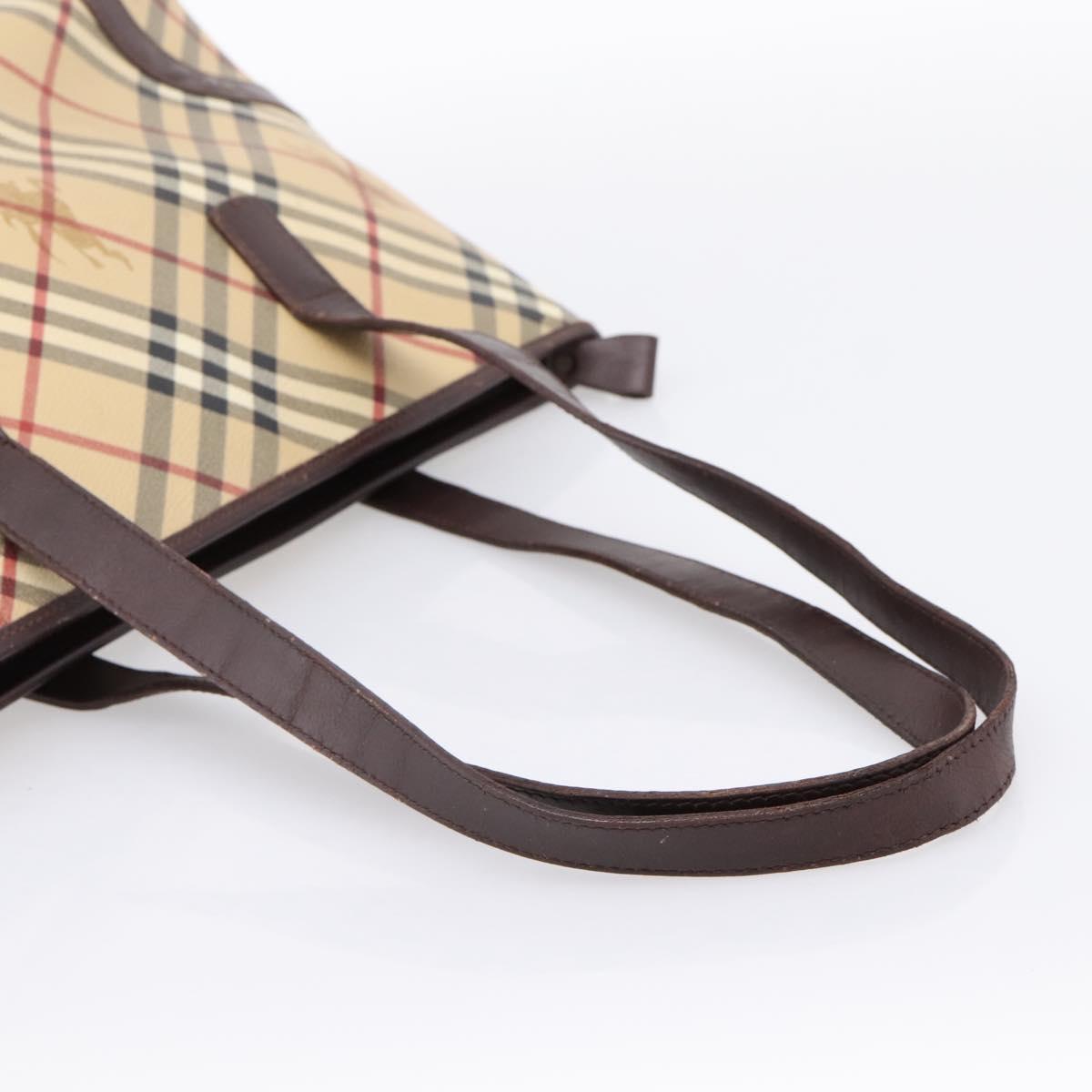 BURBERRY Nova Check Tote Bag PVC Beige Gold Auth 202693