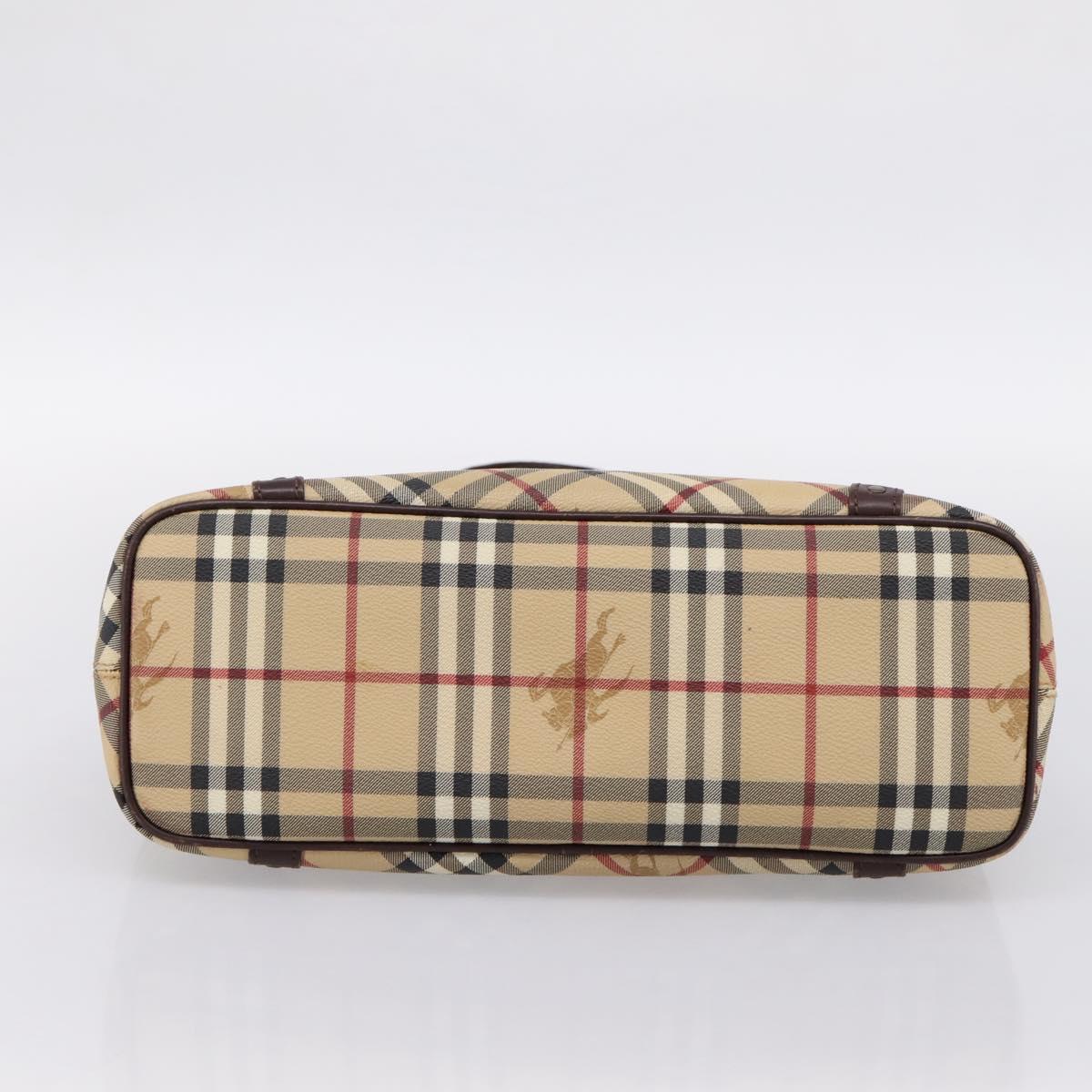 BURBERRY Nova Check Tote Bag PVC Beige Gold Auth 202693