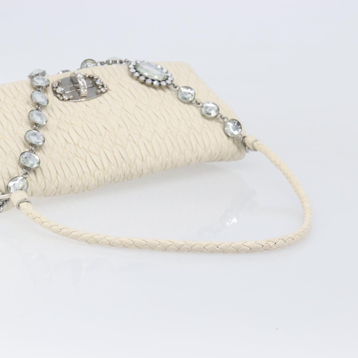 Miu Miu Matelasse Chain Shoulder Bag Leather 2way White Silver Auth 202695A