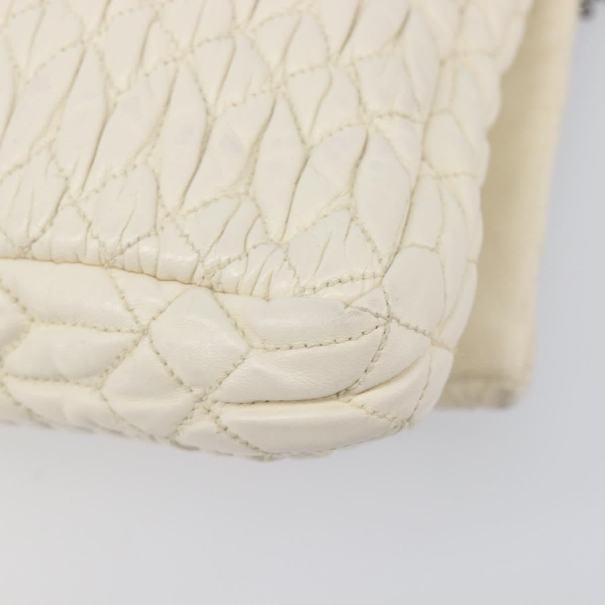 Miu Miu Matelasse Chain Shoulder Bag Leather 2way White Silver Auth 202695A