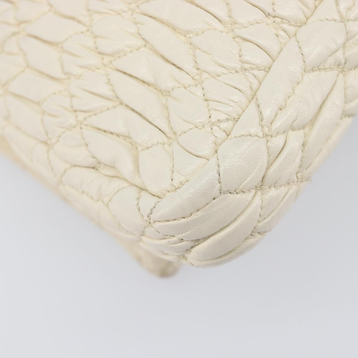 Miu Miu Matelasse Chain Shoulder Bag Leather 2way White Silver Auth 202695A