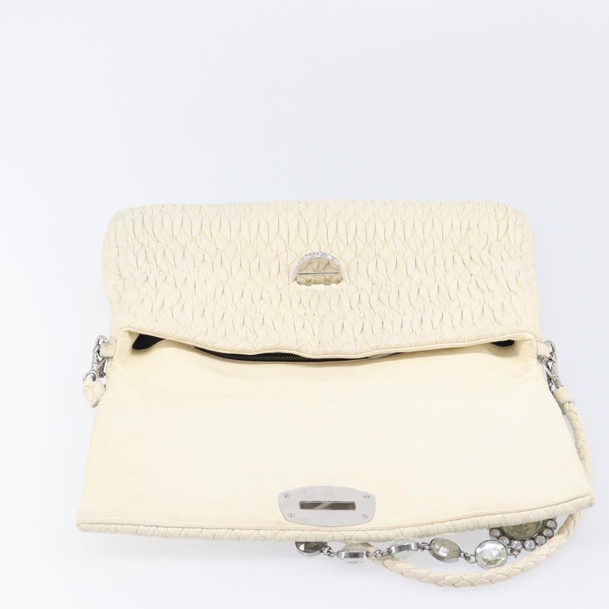 Miu Miu Matelasse Chain Shoulder Bag Leather 2way White Silver Auth 202695A