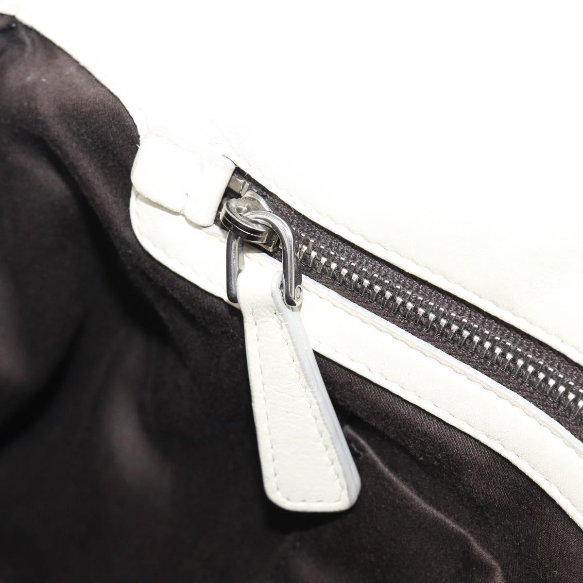 Miu Miu Matelasse Chain Shoulder Bag Leather 2way White Silver Auth 202695A
