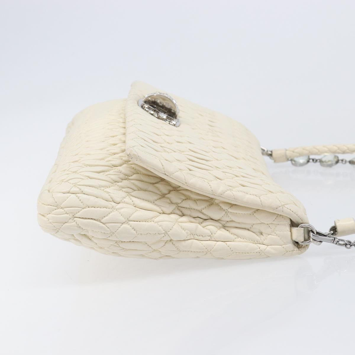 Miu Miu Matelasse Chain Shoulder Bag Leather 2way White Silver Auth 202695A