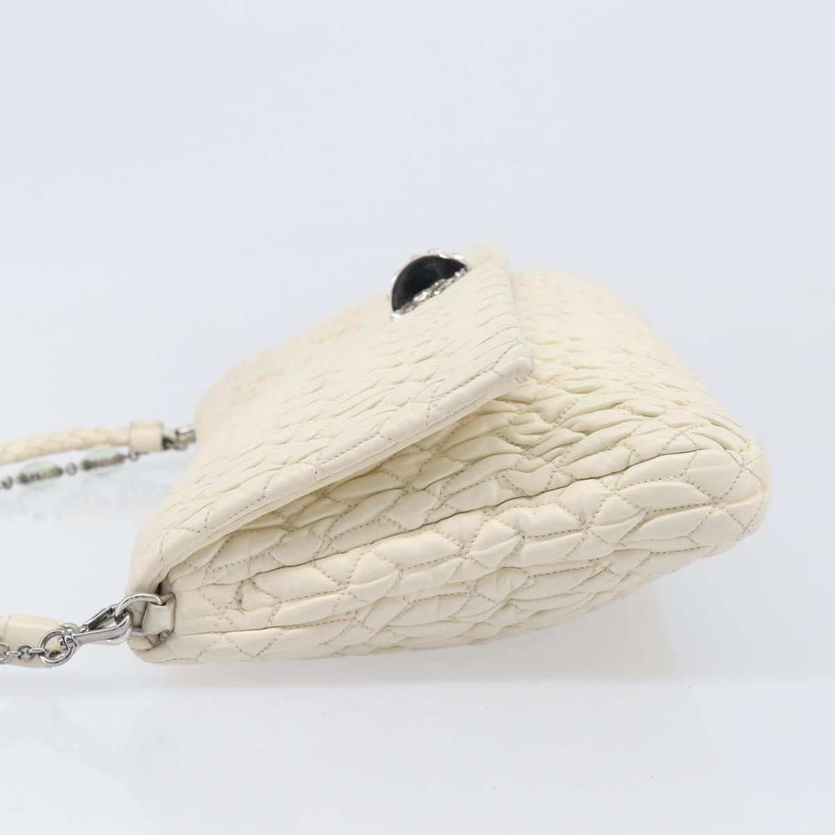 Miu Miu Matelasse Chain Shoulder Bag Leather 2way White Silver Auth 202695A