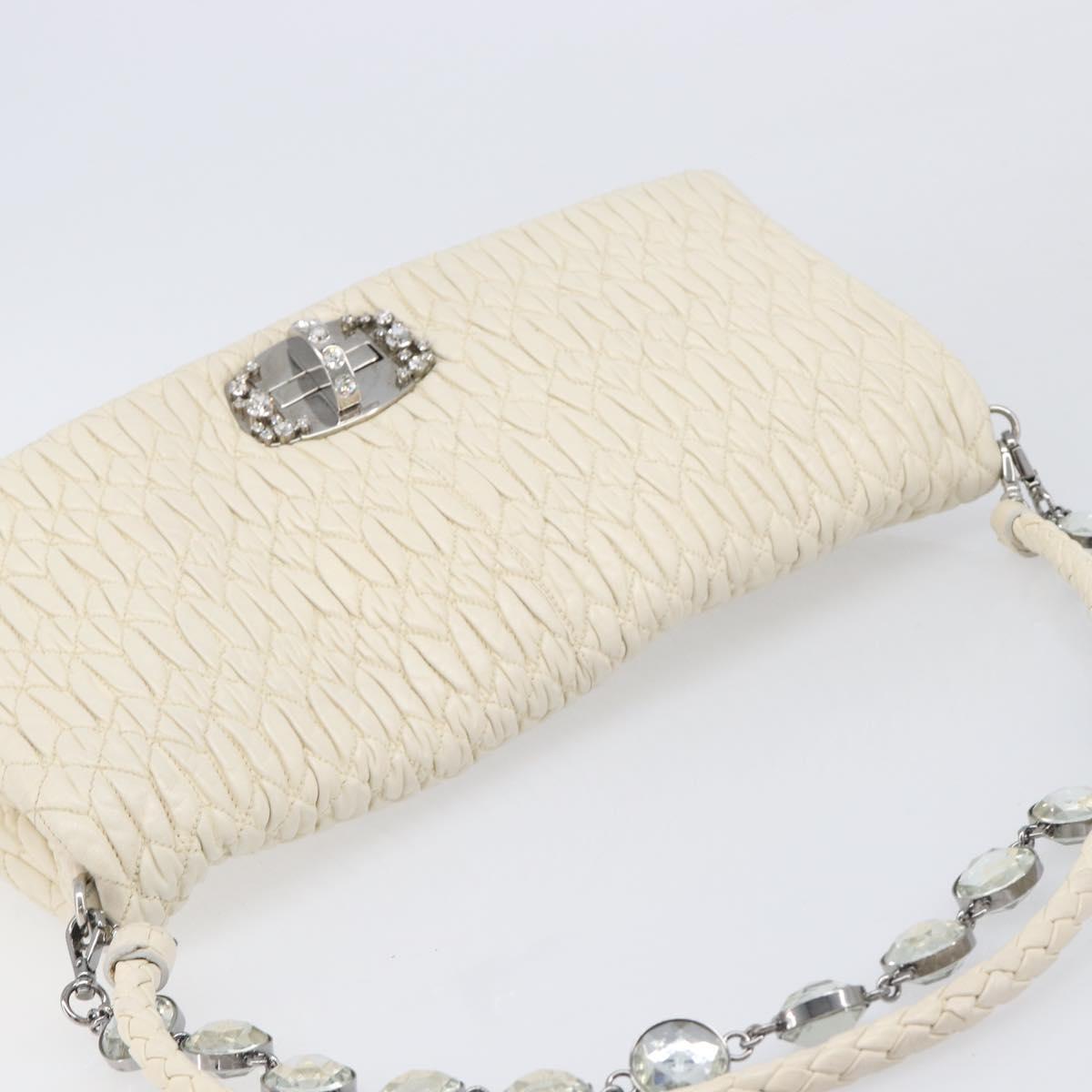 Miu Miu Matelasse Chain Shoulder Bag Leather 2way White Silver Auth 202695A