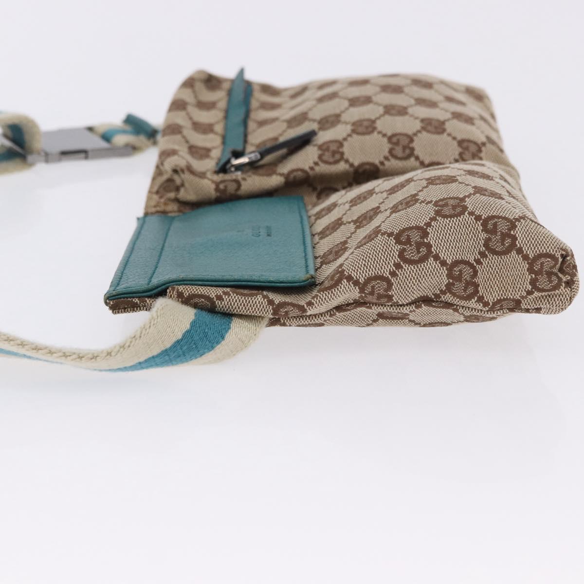 GUCCI GG Canvas Sherry Line Waist Bag Beige Silver 28566 Auth 202696A
