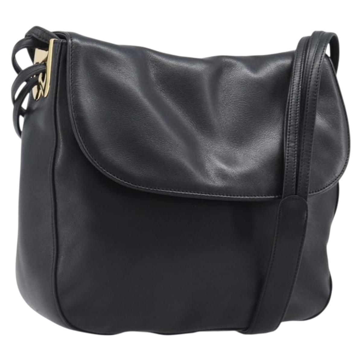 BALLY Shoulder Bag Leather Black Gold Auth 202700V