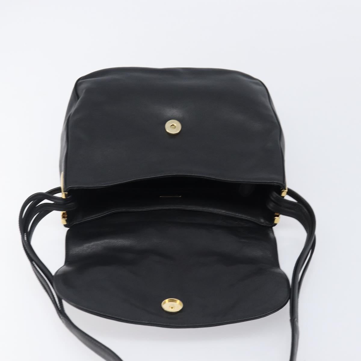 BALLY Shoulder Bag Leather Black Gold Auth 202700V