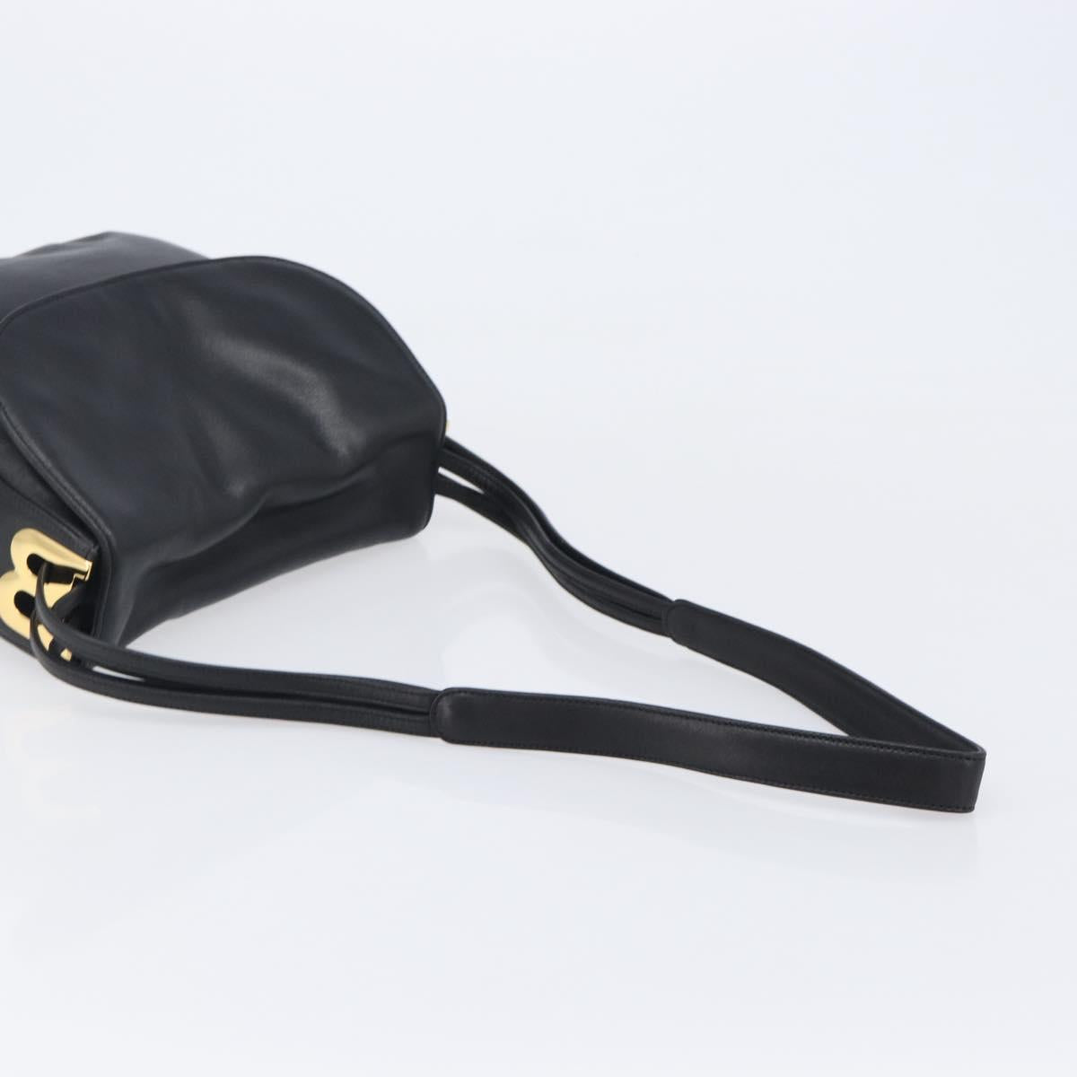 BALLY Shoulder Bag Leather Black Gold Auth 202700V