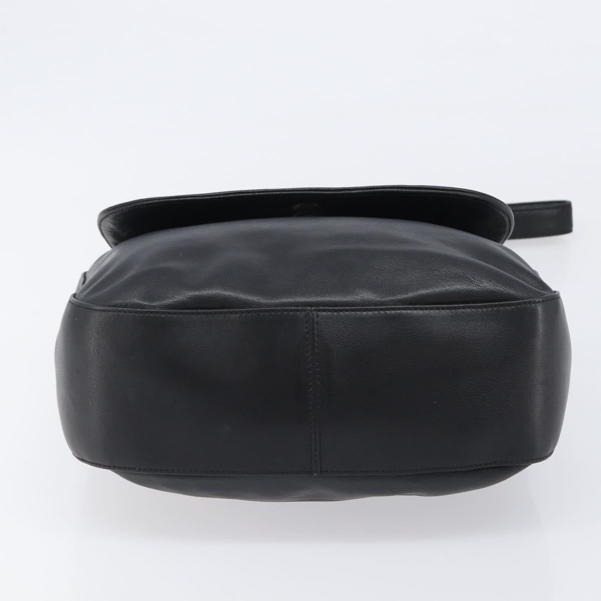 BALLY Shoulder Bag Leather Black Gold Auth 202700V