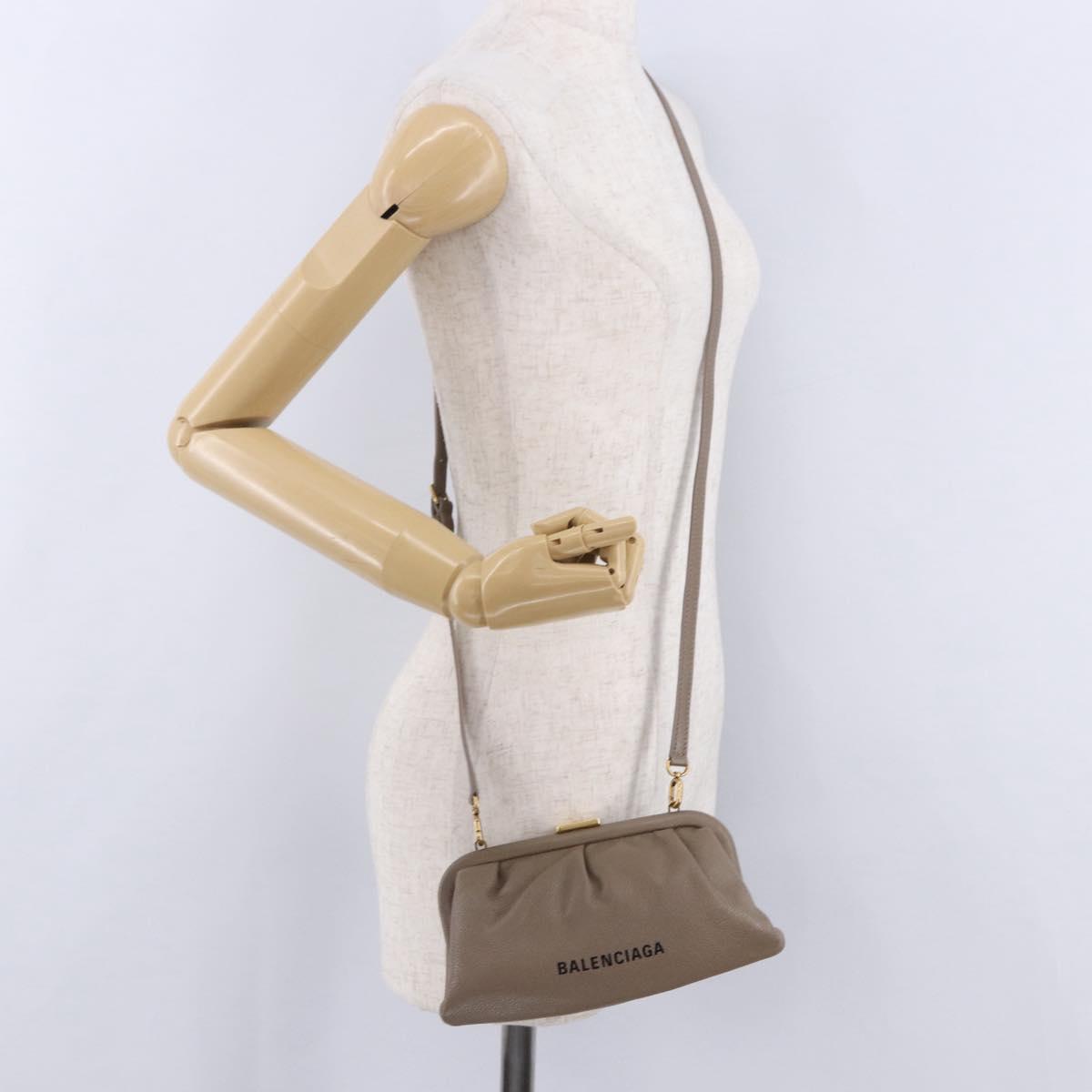 BALENCIAGA Cloud XS Shoulder Bag Leather Beige Gold 618895 Auth 202701V