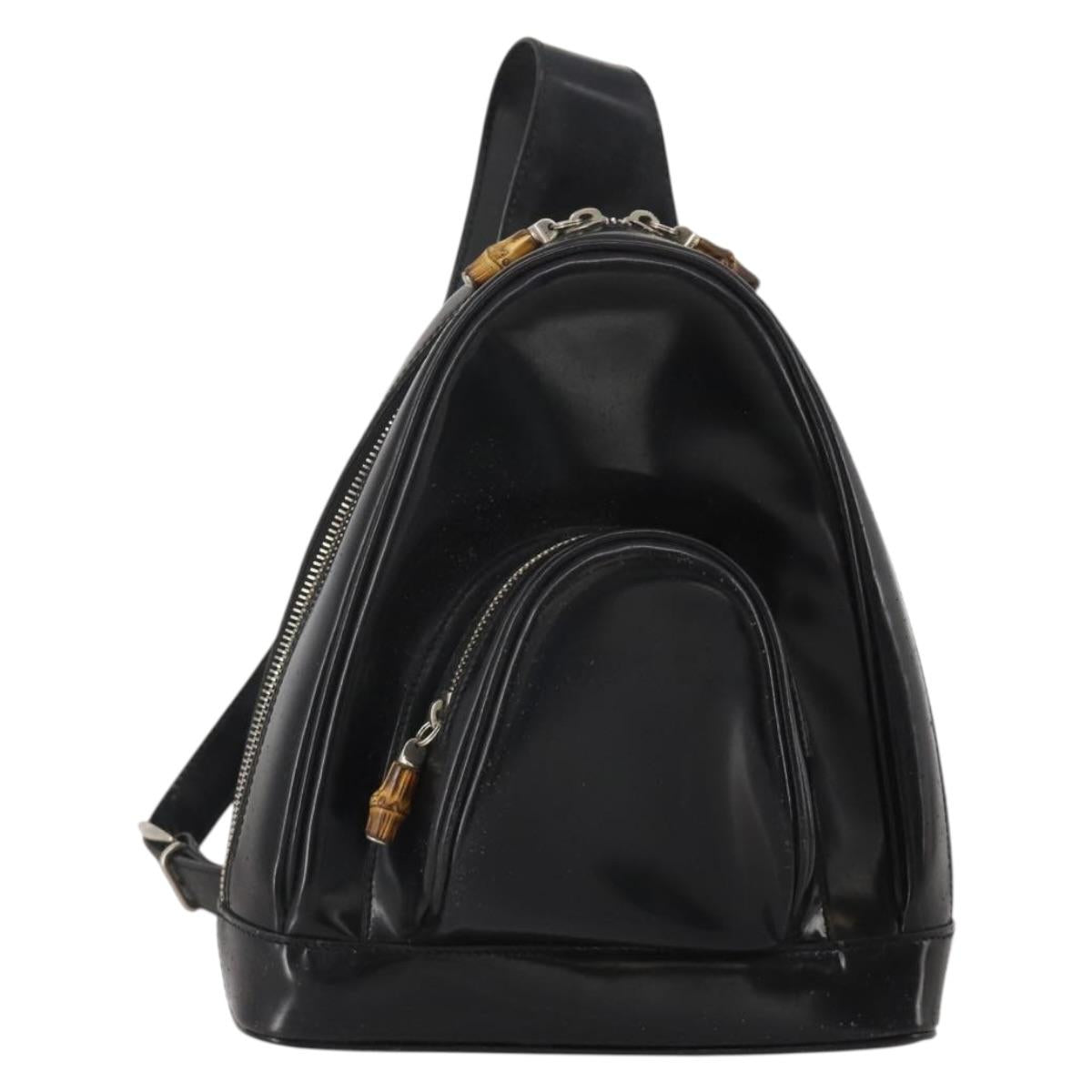 GUCCI Bamboo Shoulder Bag Patent Leather Black Silver 003 2113 0127 Auth 202711