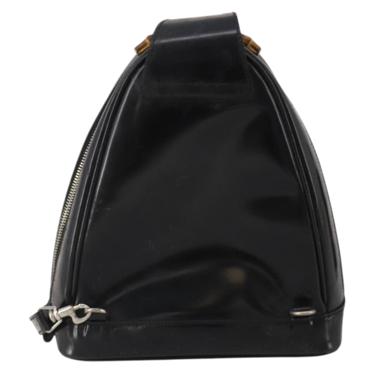GUCCI Bamboo Shoulder Bag Patent Leather Black Silver 003 2113 0127 Auth 202711