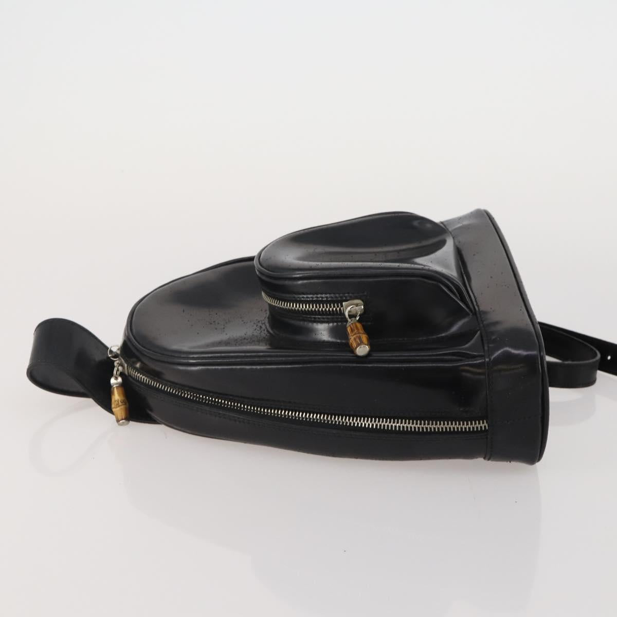 GUCCI Bamboo Shoulder Bag Patent Leather Black Silver 003 2113 0127 Auth 202711
