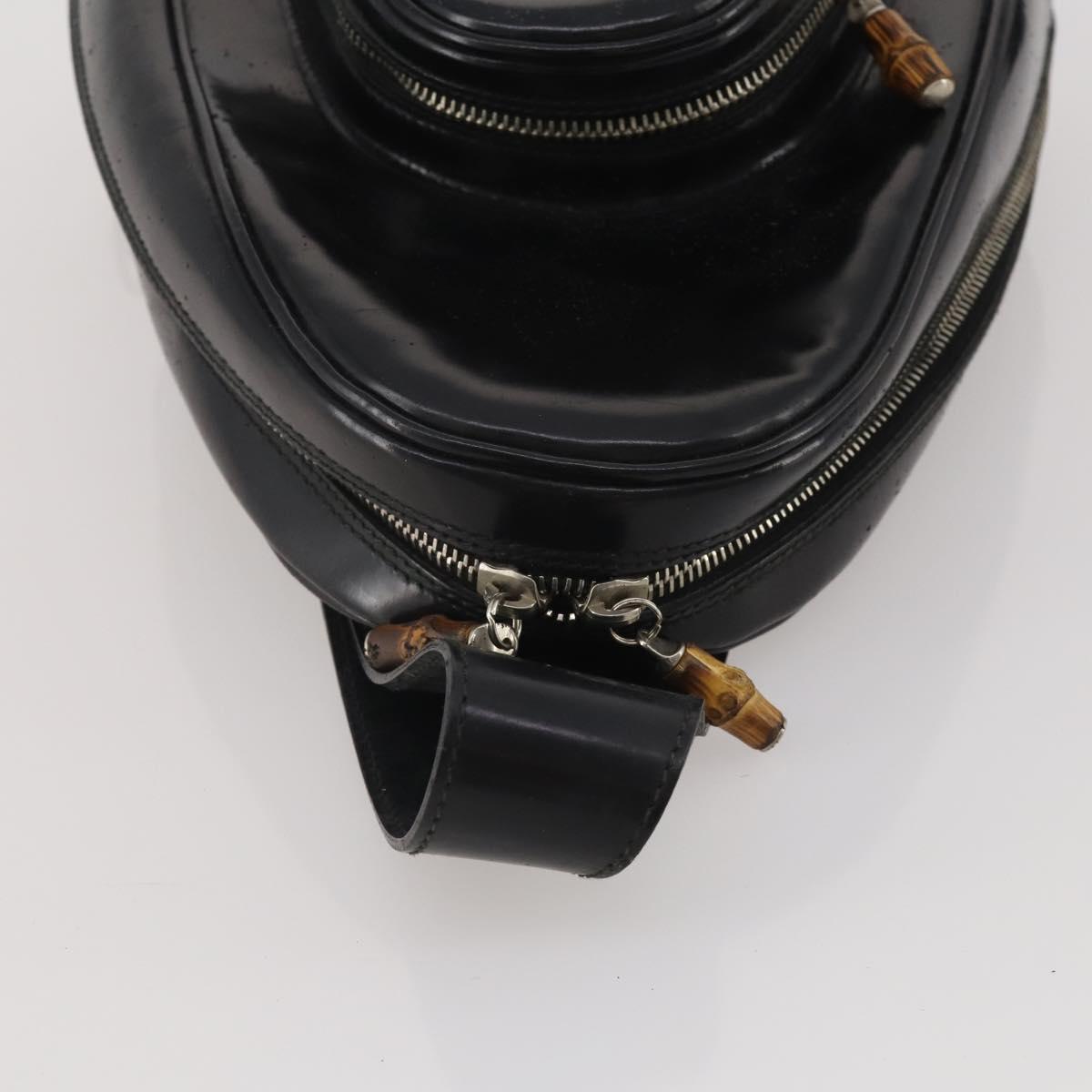 GUCCI Bamboo Shoulder Bag Patent Leather Black Silver 003 2113 0127 Auth 202711