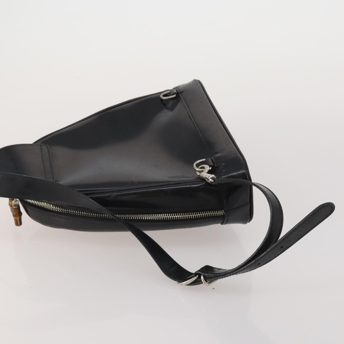 GUCCI Bamboo Shoulder Bag Patent Leather Black Silver 003 2113 0127 Auth 202711