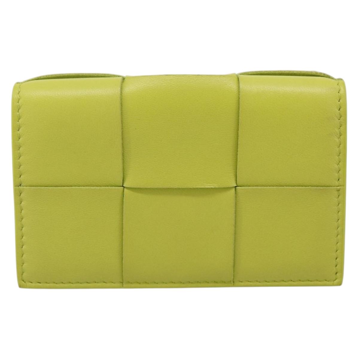 BOTTEGA VENETA Cassette Maxi INTRECCIATO Card Case Leather Green Auth 202712M