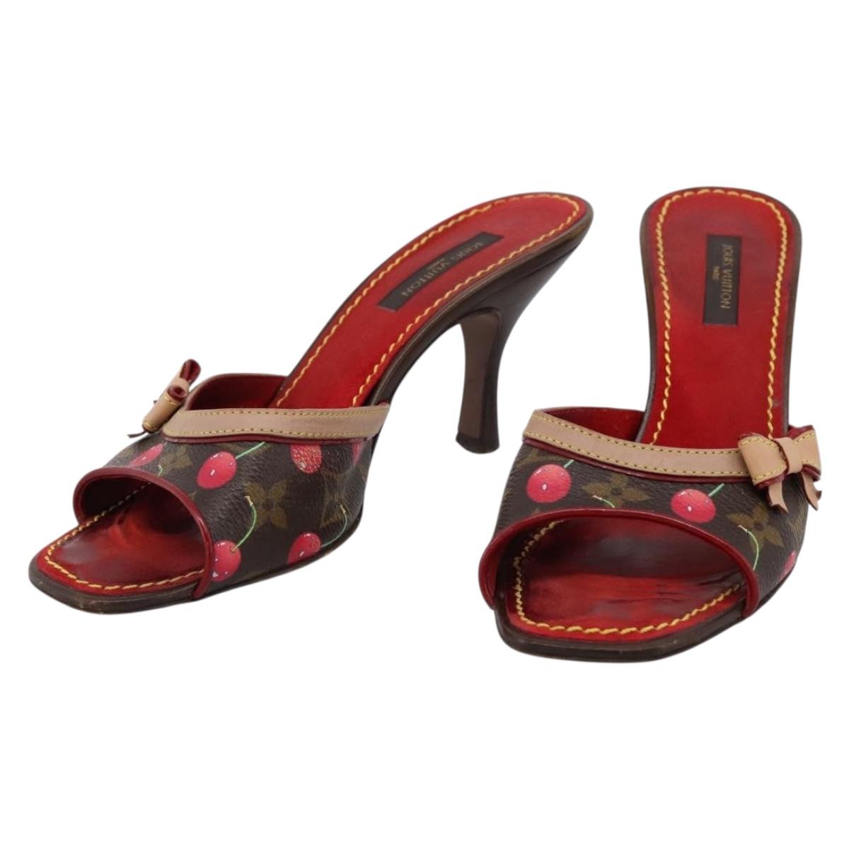 LOUIS VUITTON Monogram Cherry Mule Sandals 36 Marron LV Auth 202717