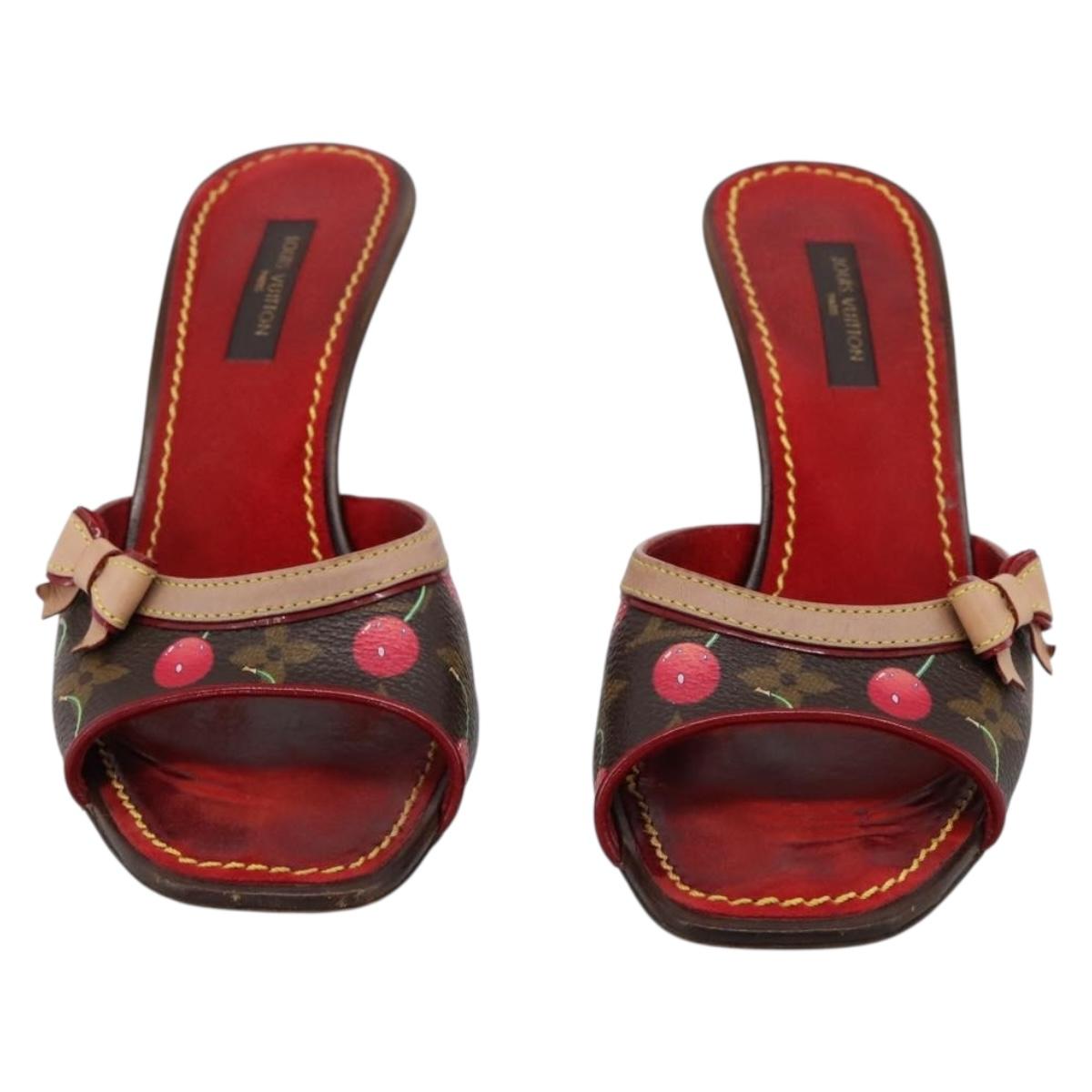 LOUIS VUITTON Monogram Cherry Mule Sandals 36 Marron LV Auth 202717