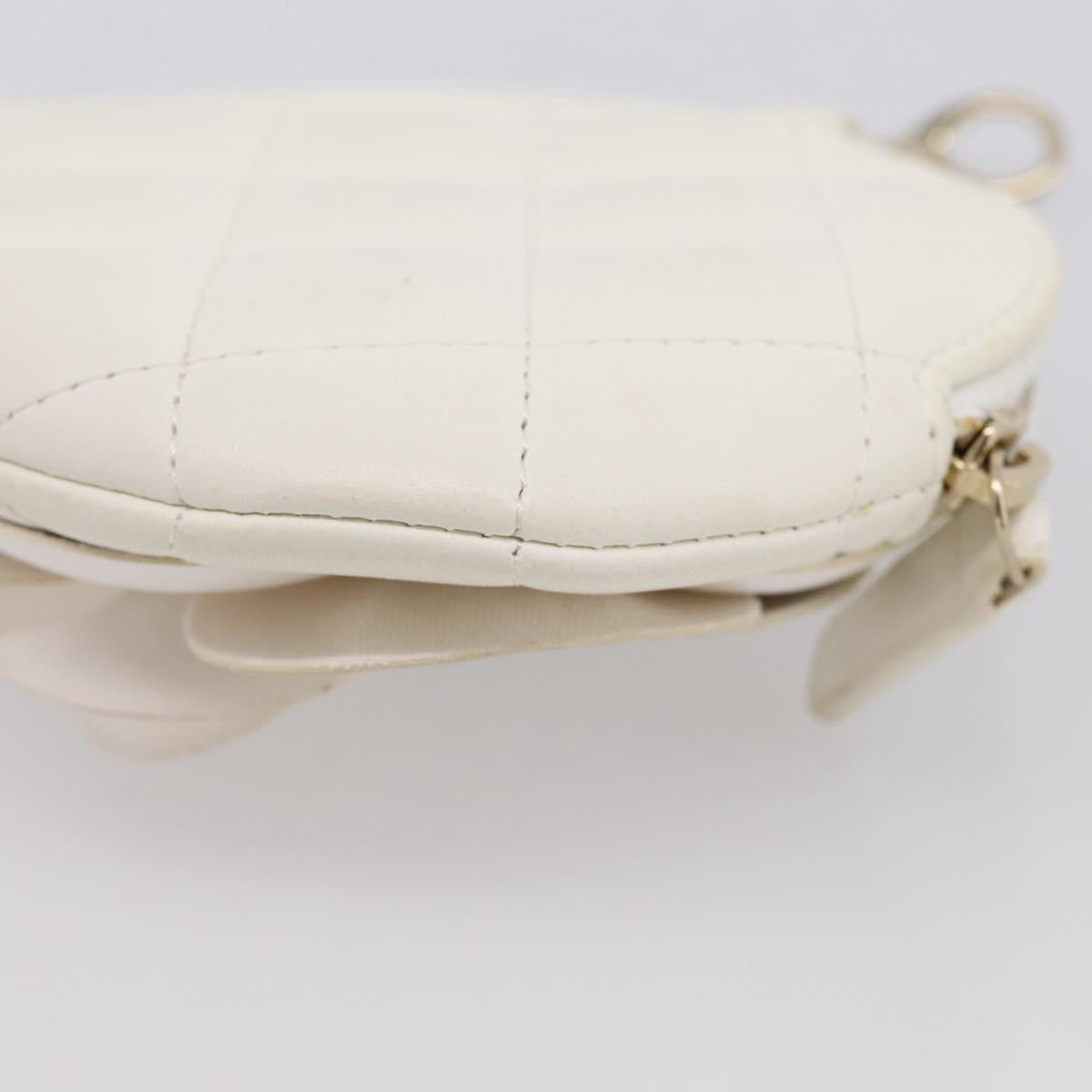 CHANEL Camelia Coin Purse Lamb Skin White Gold CC Auth 202721M