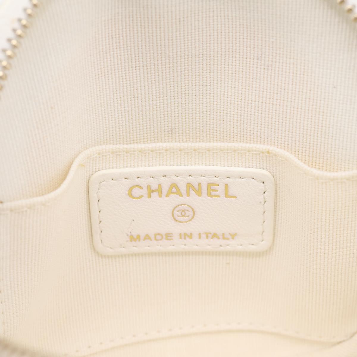 CHANEL Camelia Coin Purse Lamb Skin White Gold CC Auth 202721M
