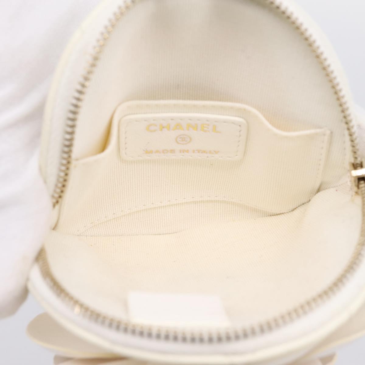 CHANEL Camelia Coin Purse Lamb Skin White Gold CC Auth 202721M