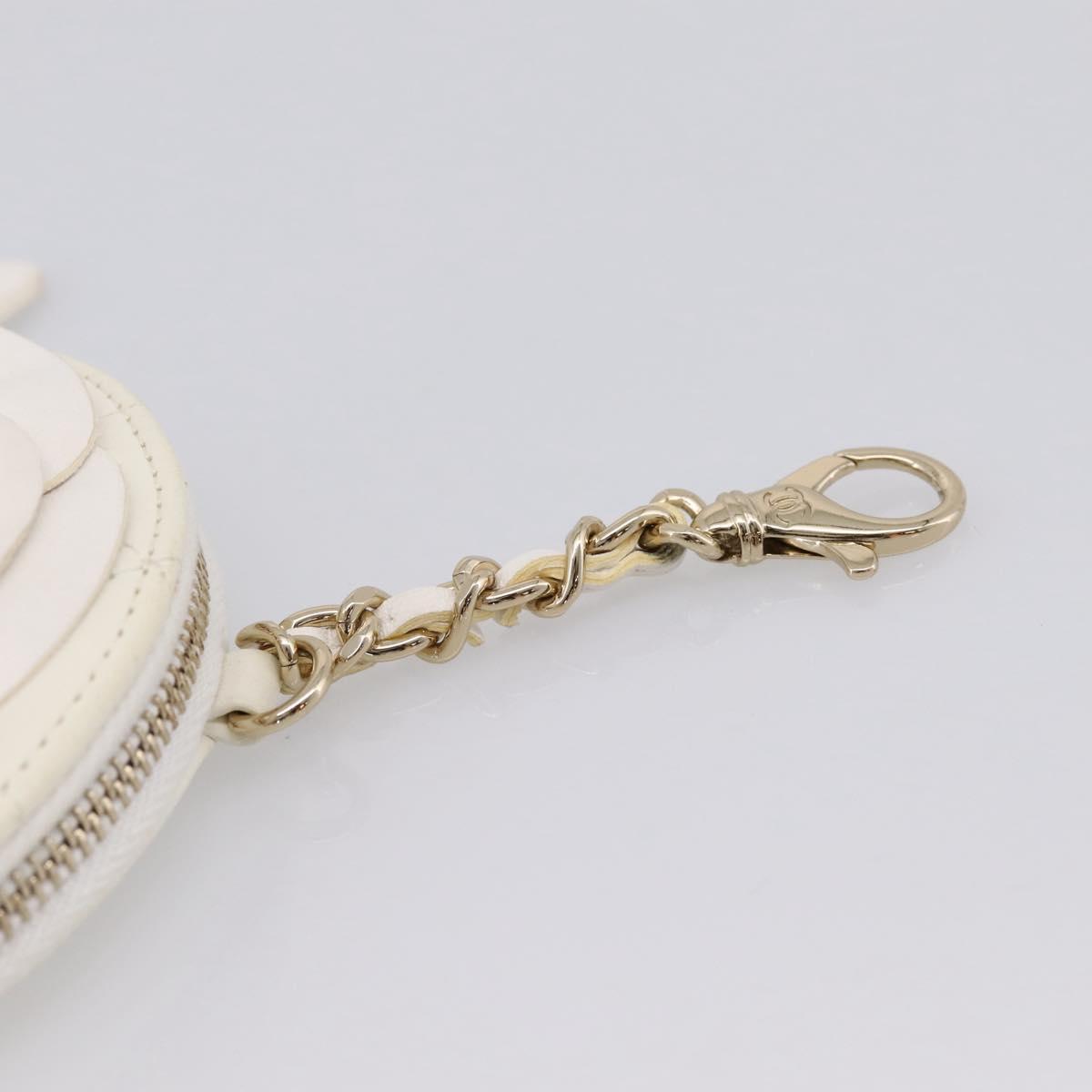 CHANEL Camelia Coin Purse Lamb Skin White Gold CC Auth 202721M