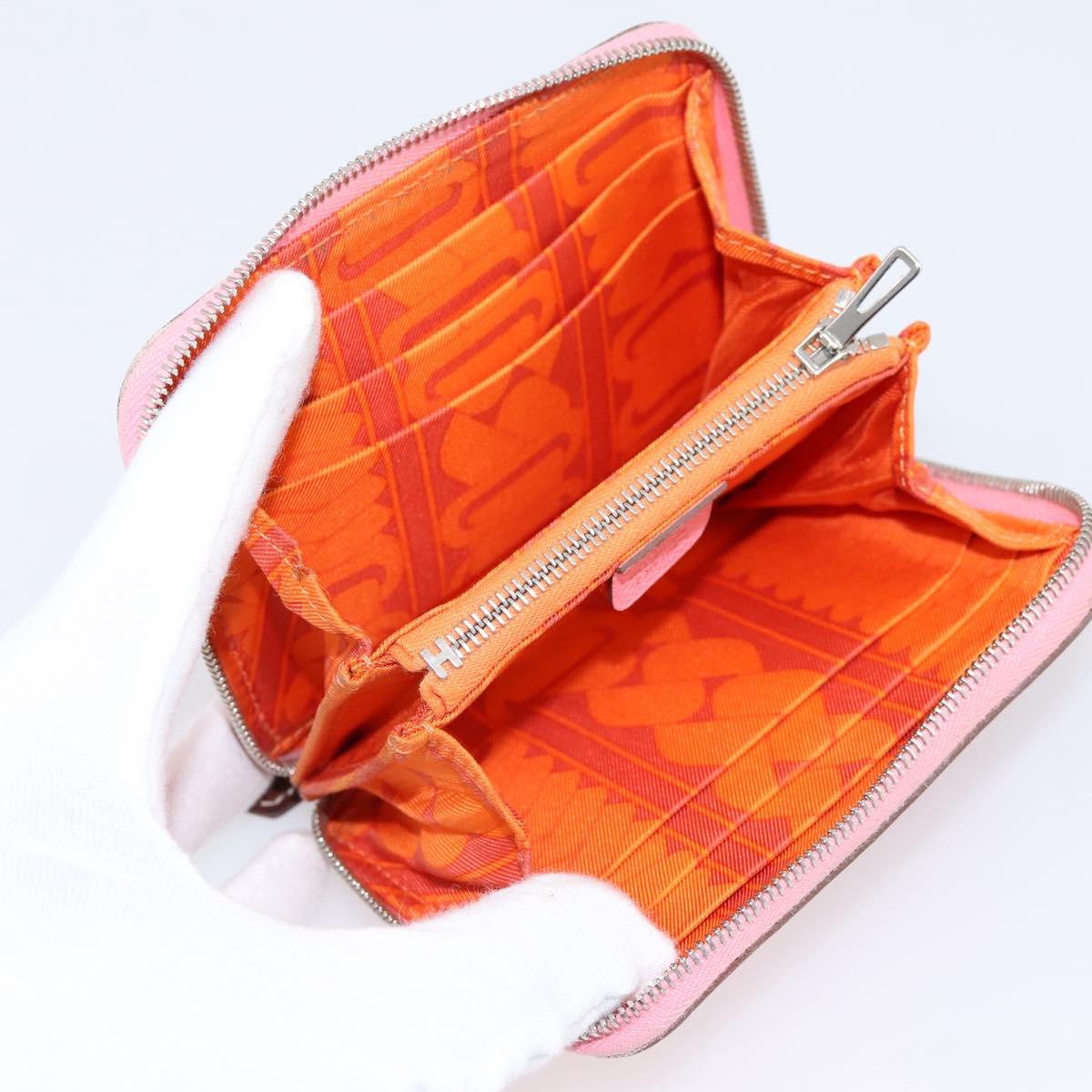 HERMES Azap Silk In Wallet Leather Pink Silver Auth 202722