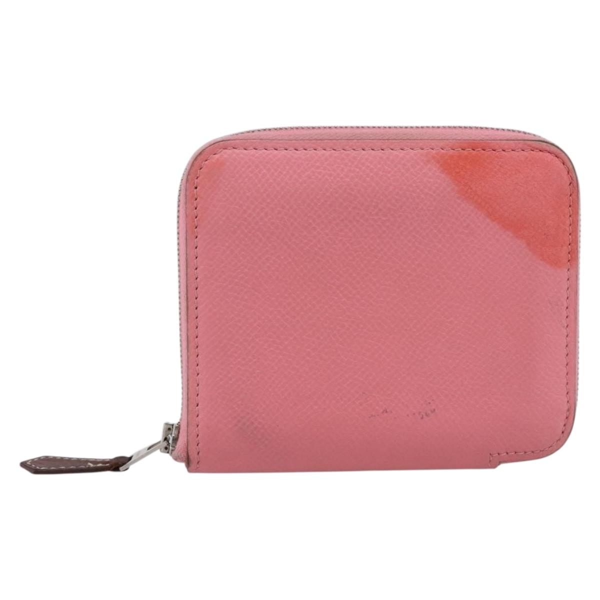 HERMES Azap Silk In Wallet Leather Pink Silver Auth 202722