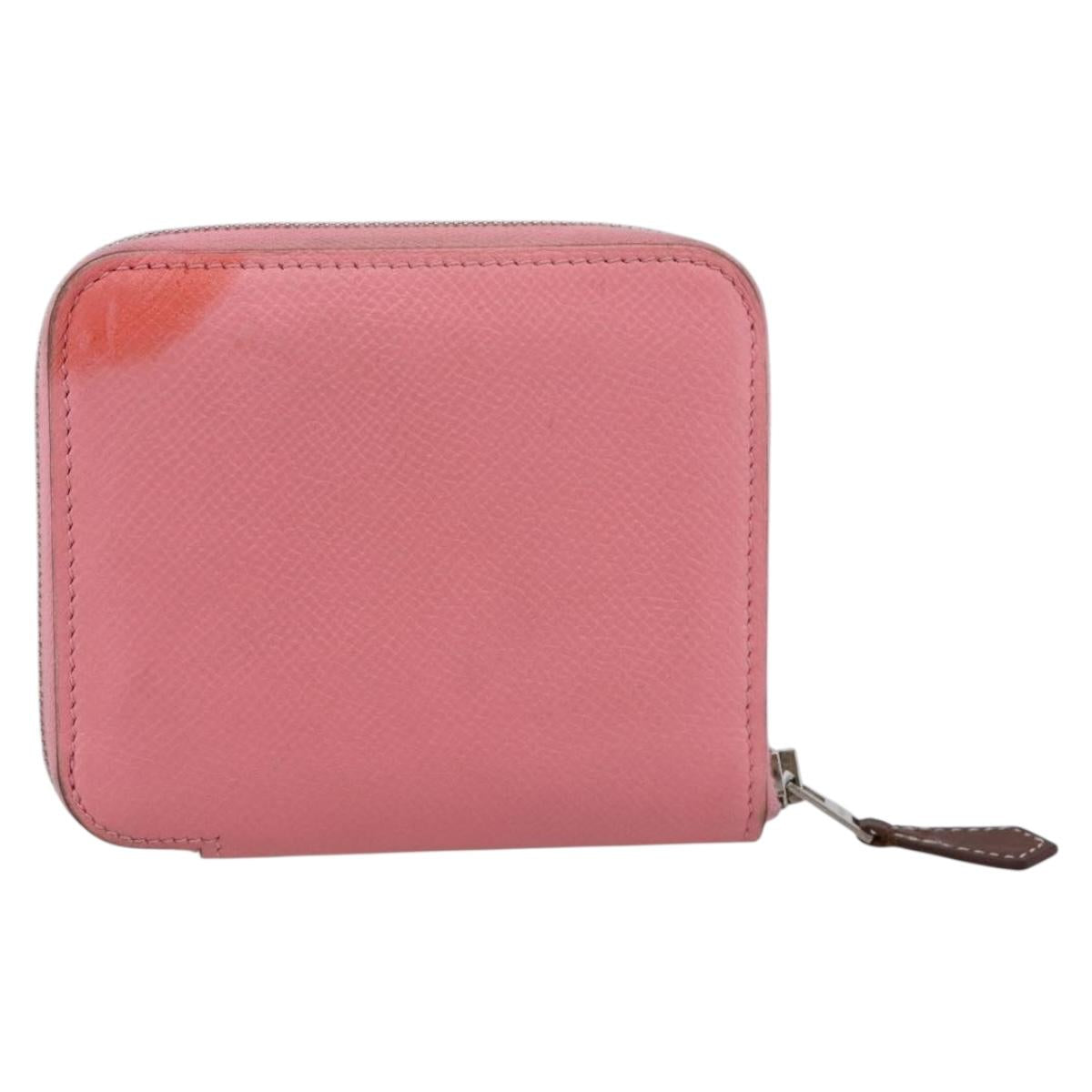 HERMES Azap Silk In Wallet Leather Pink Silver Auth 202722