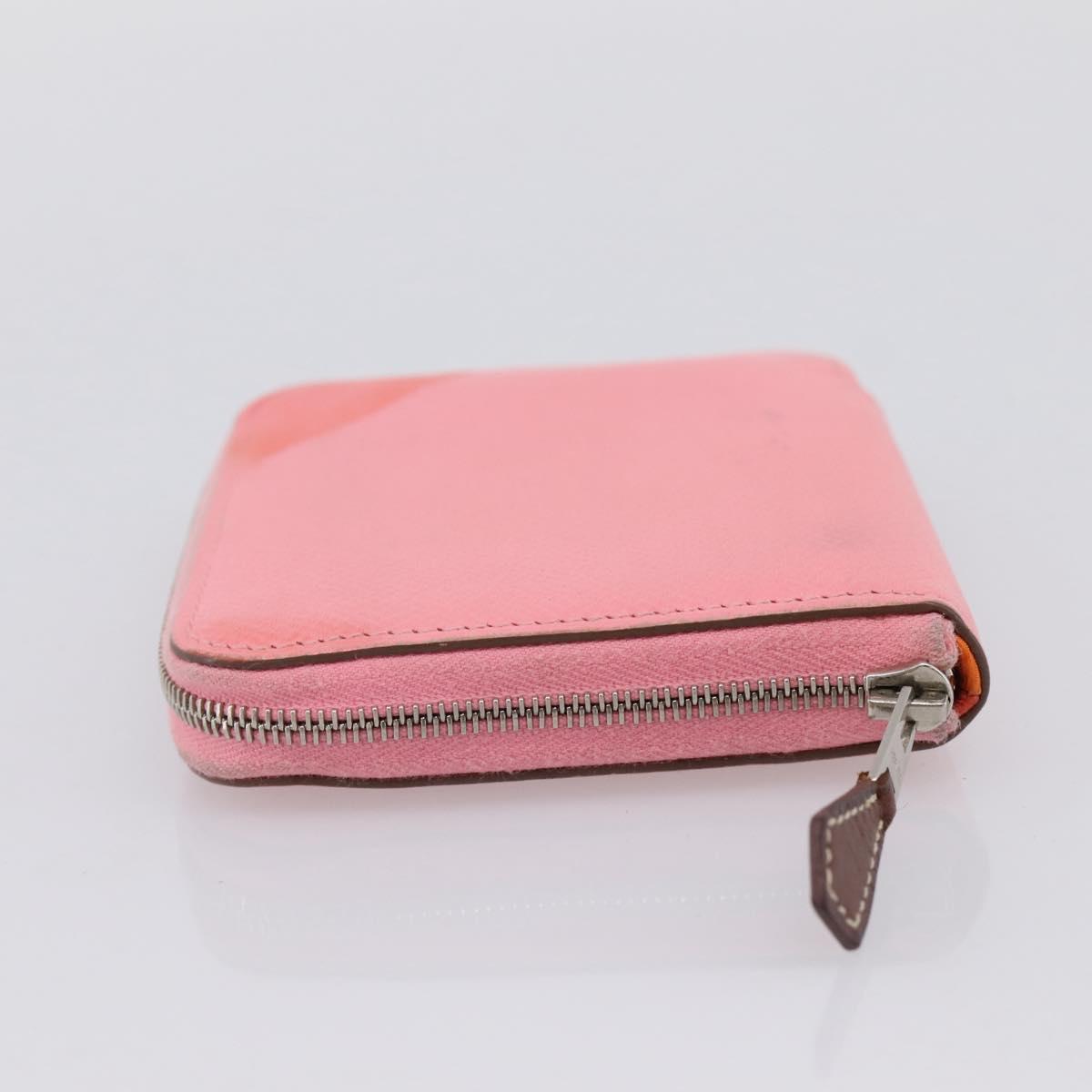 HERMES Azap Silk In Wallet Leather Pink Silver Auth 202722
