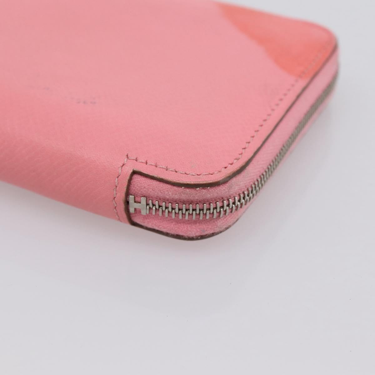 HERMES Azap Silk In Wallet Leather Pink Silver Auth 202722