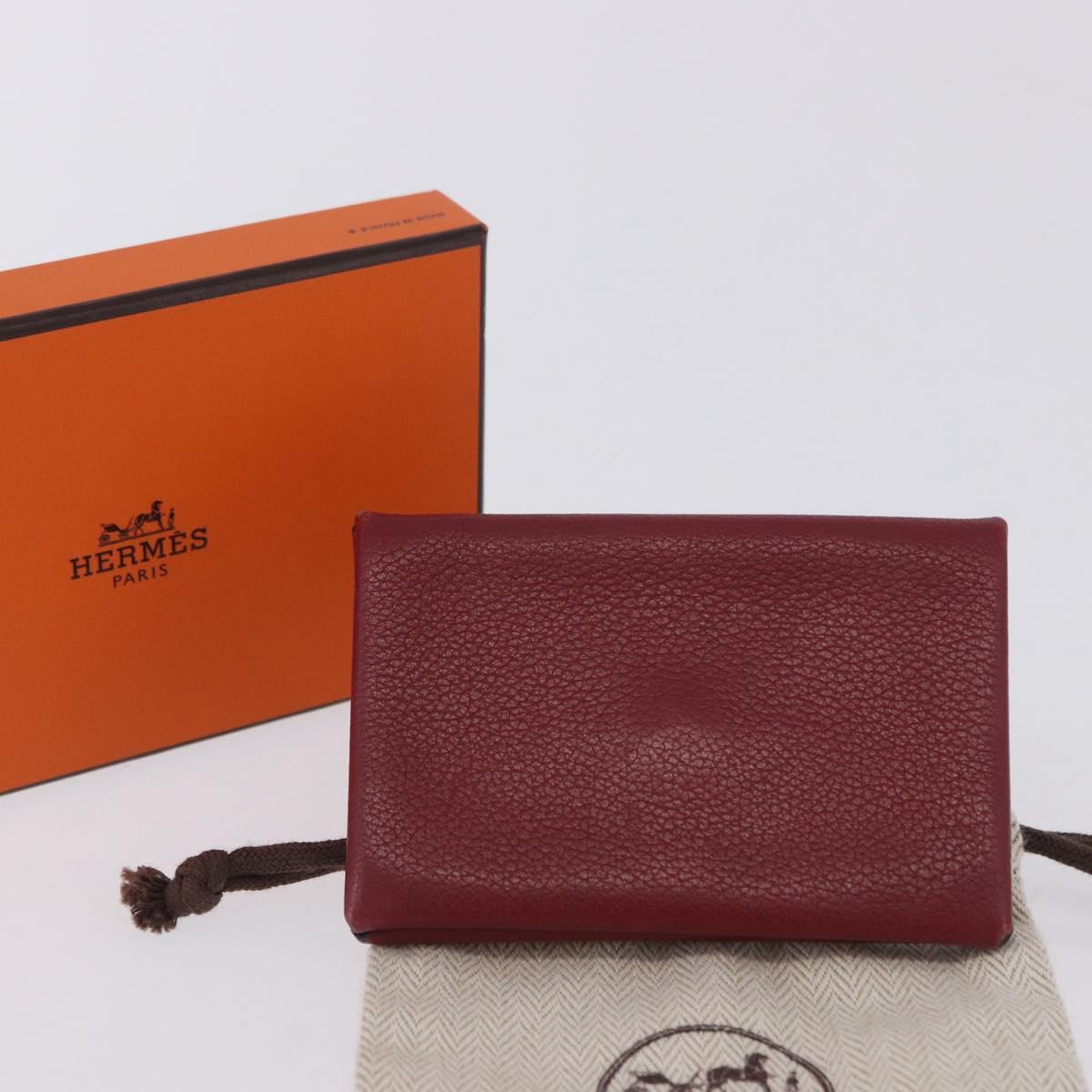 HERMES Calvi Card Case Leather Red Auth 202724M