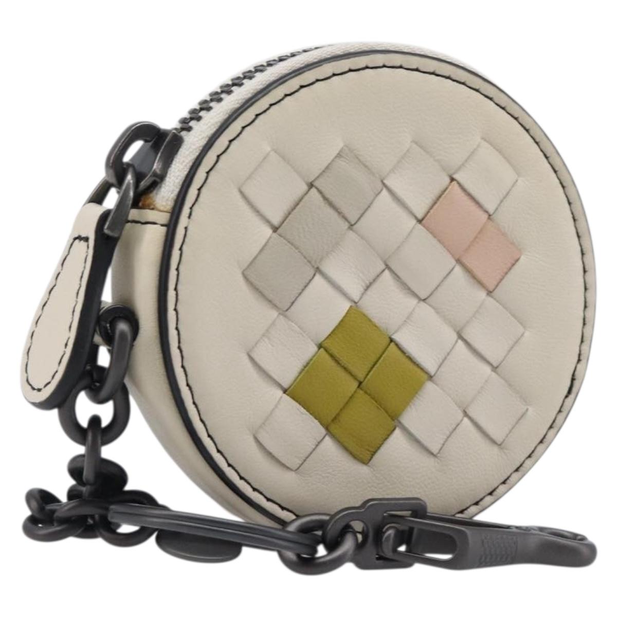 BOTTEGA VENETA INTRECCIATO Coin Purse Leather Ivory Auth 202725A