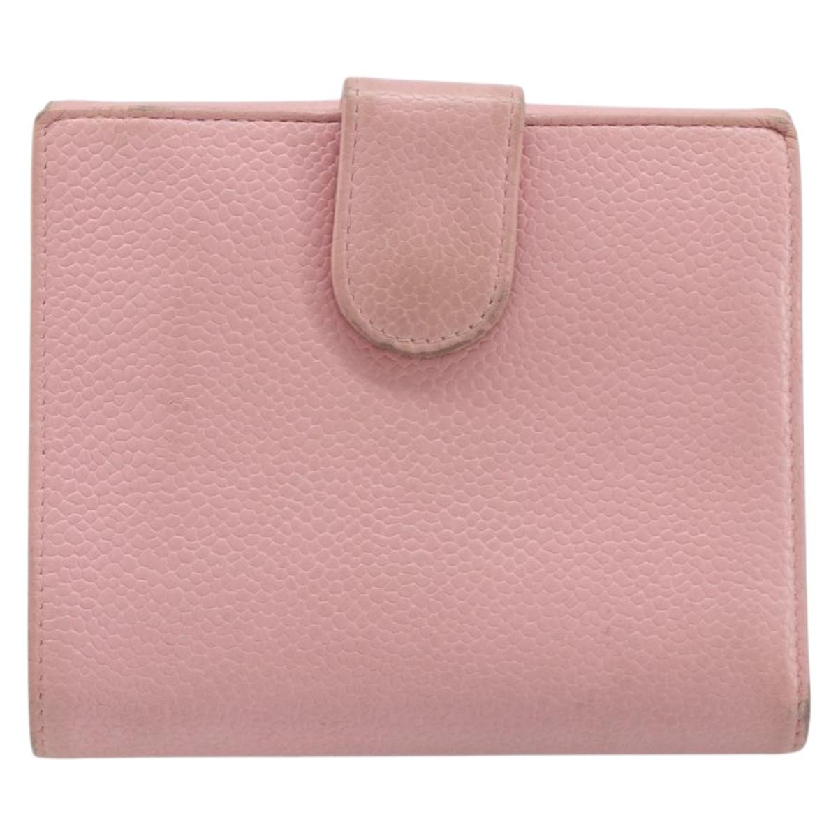 CHANEL Wallet Caviar Skin Pink Gold CC Auth 202731