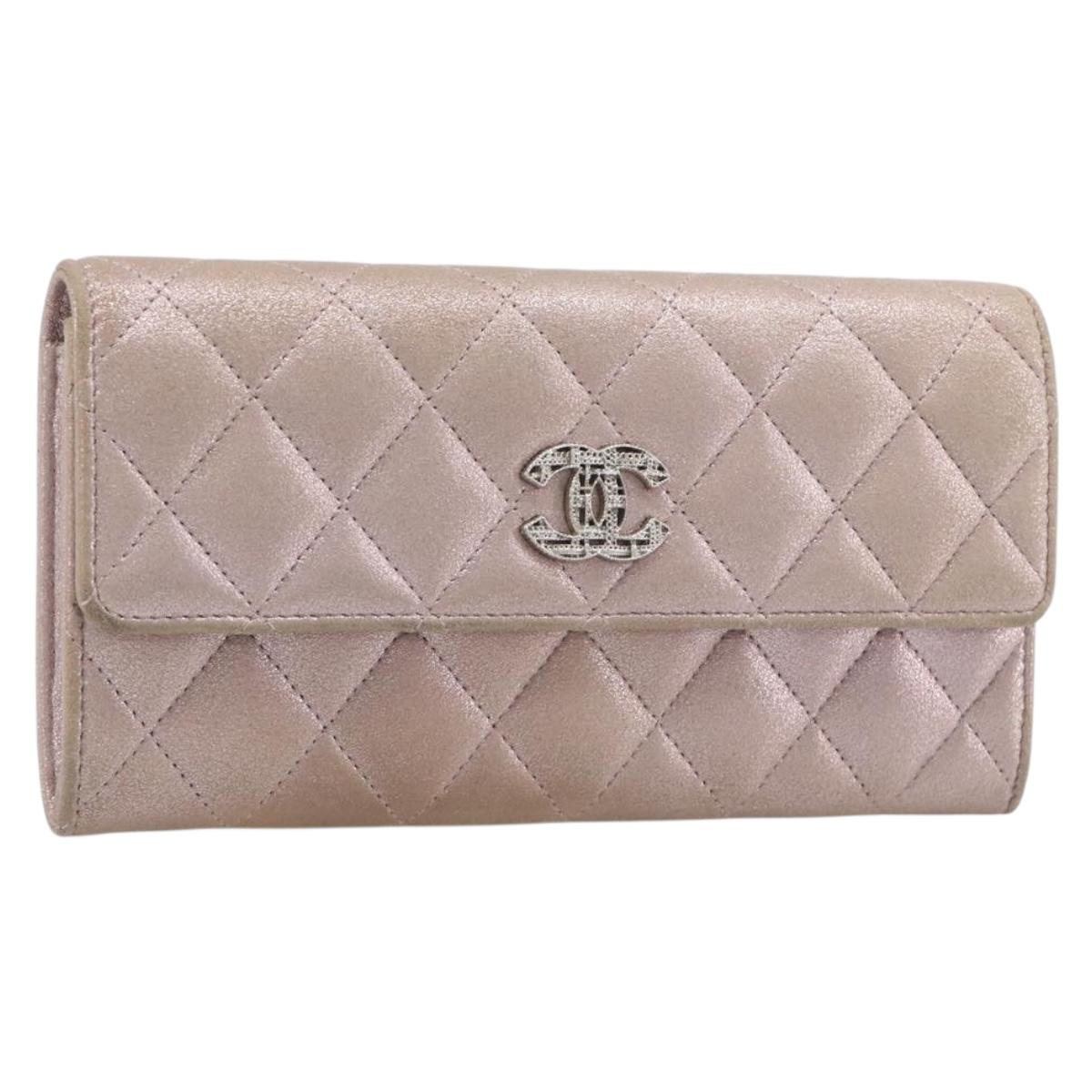 CHANEL Matelasse Wallet Canvas Pink Silver CC Auth 202732