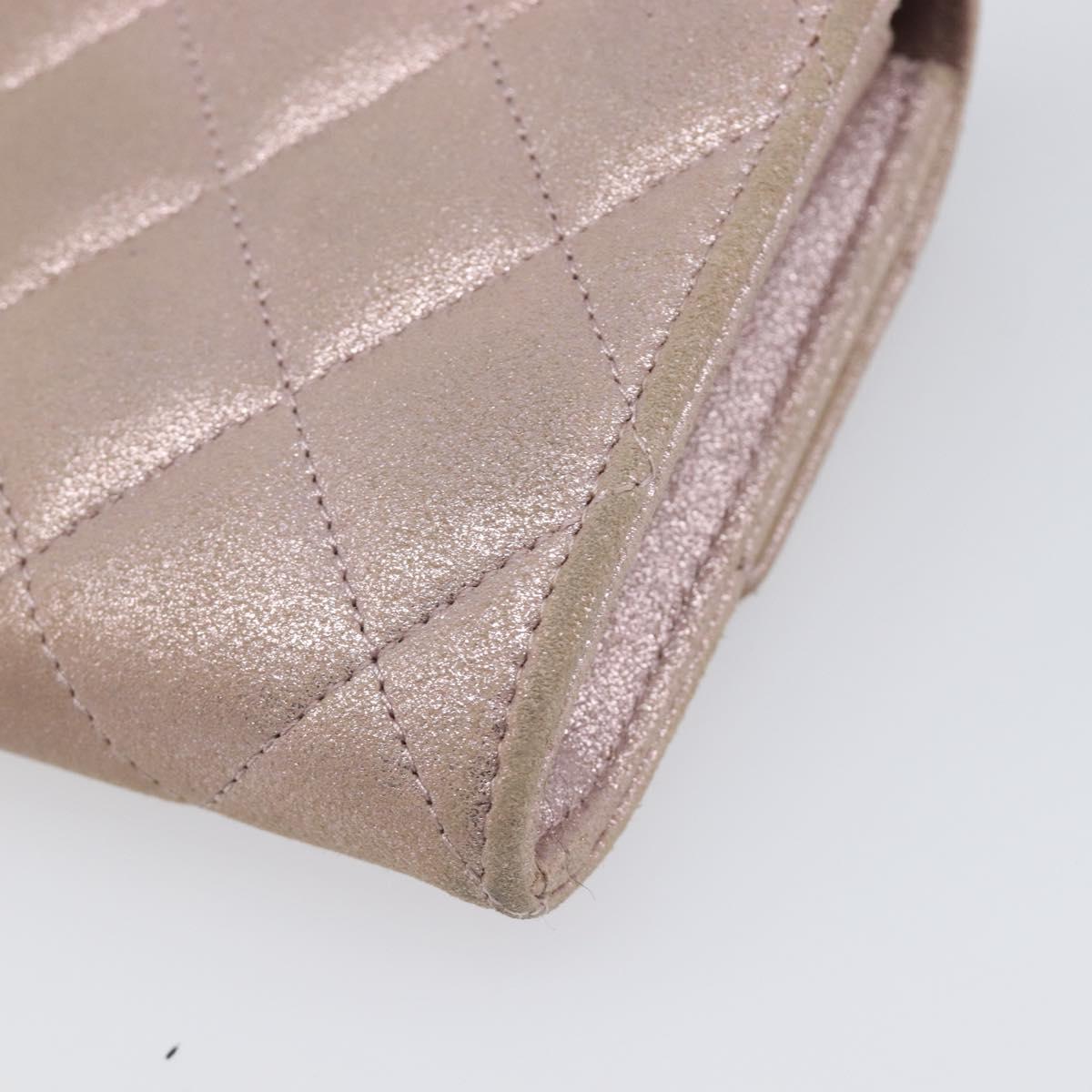 CHANEL Matelasse Wallet Canvas Pink Silver CC Auth 202732