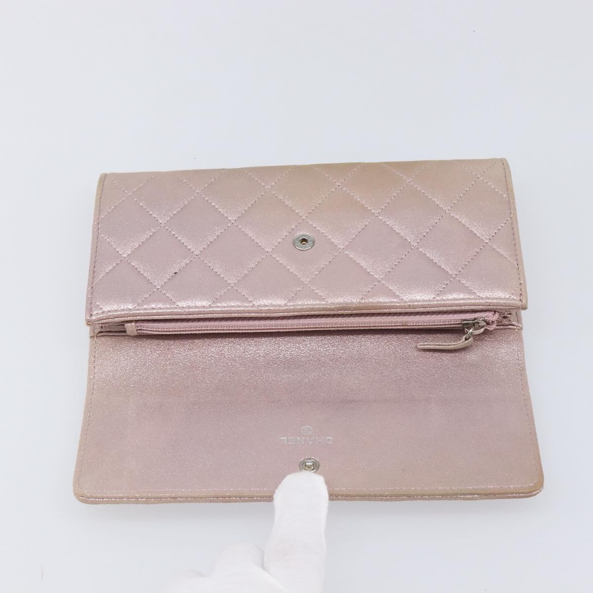 CHANEL Matelasse Wallet Canvas Pink Silver CC Auth 202732