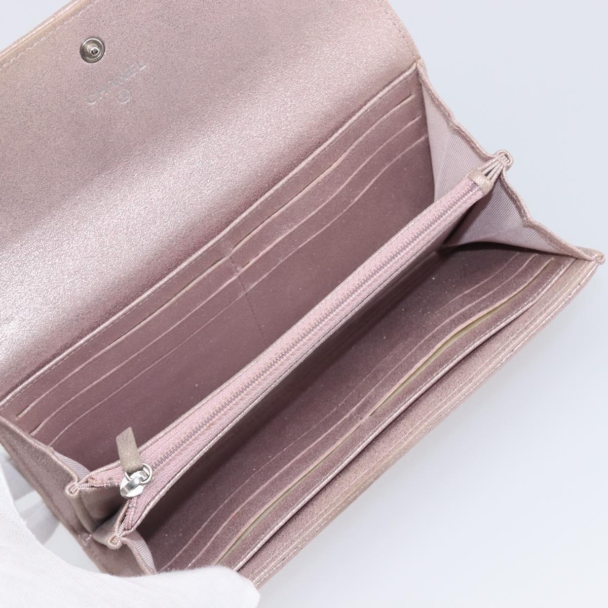CHANEL Matelasse Wallet Canvas Pink Silver CC Auth 202732