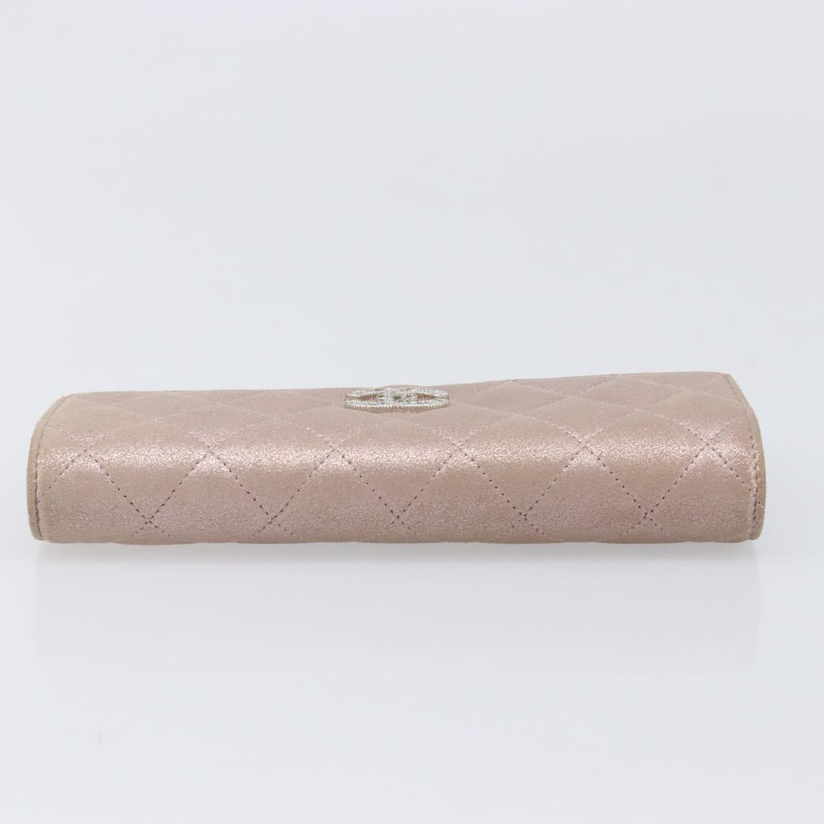CHANEL Matelasse Wallet Canvas Pink Silver CC Auth 202732