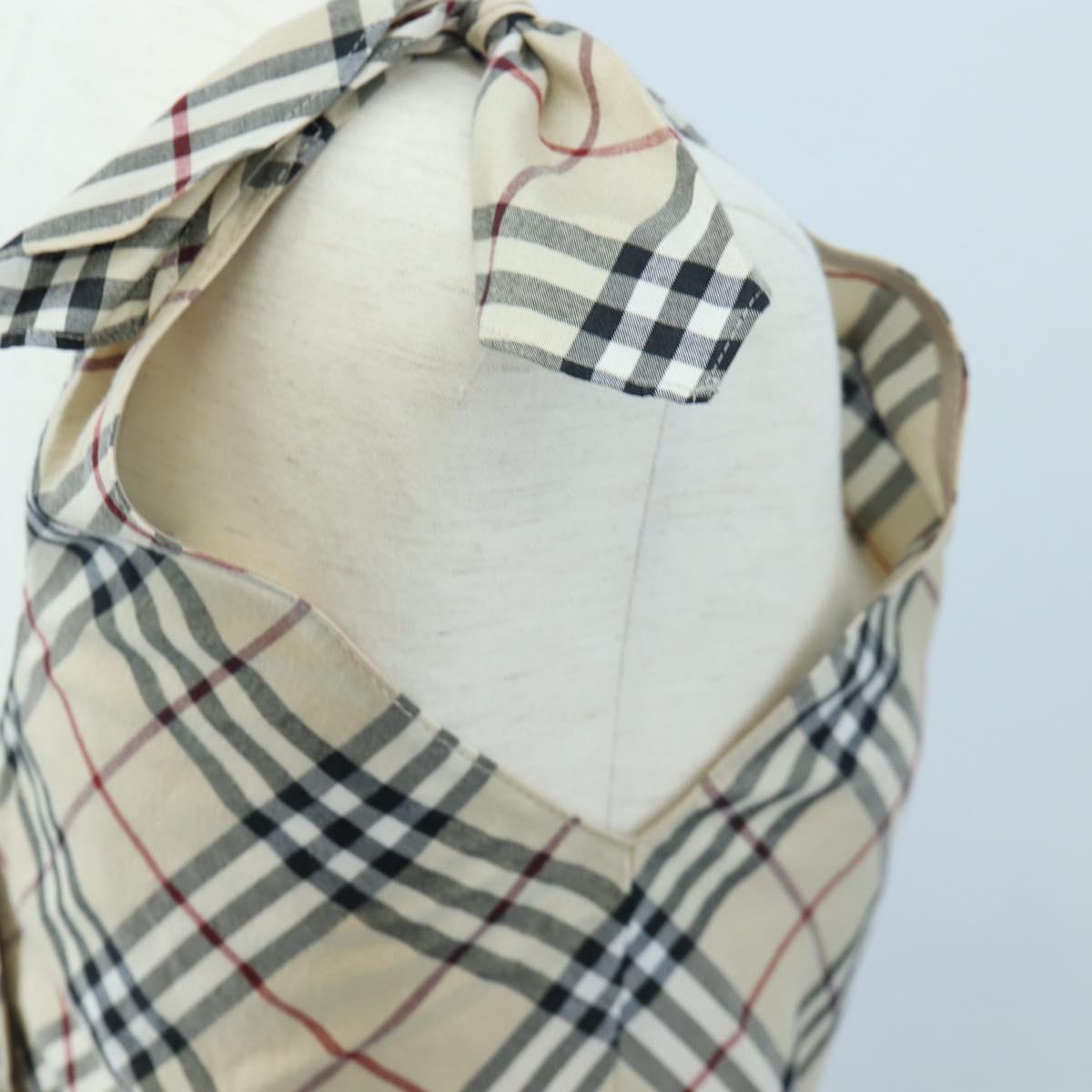 BURBERRY One Piece Nova Check Blue Label Polyester Cotton 36 Beige Auth 202734M