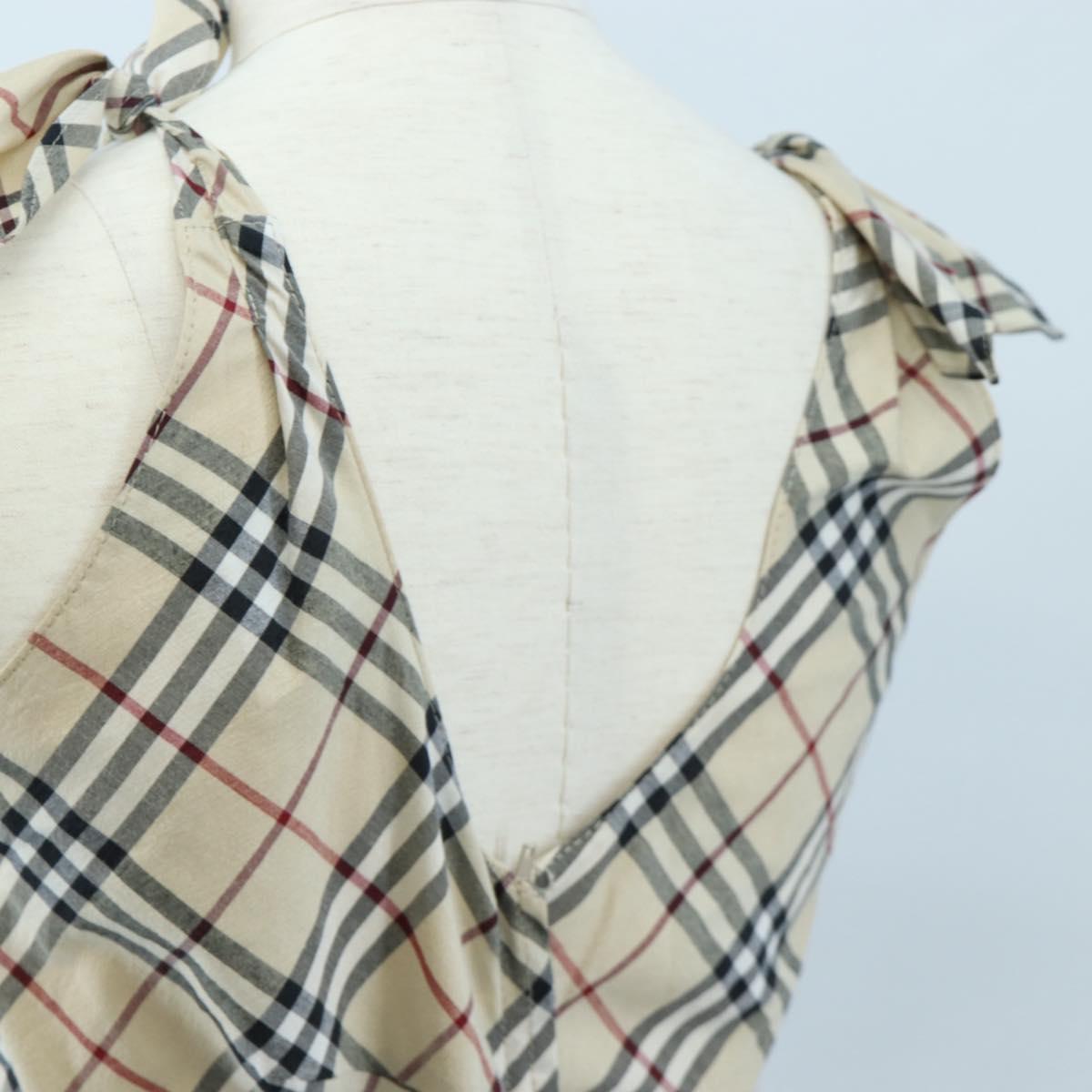 BURBERRY One Piece Nova Check Blue Label Polyester Cotton 36 Beige Auth 202734M