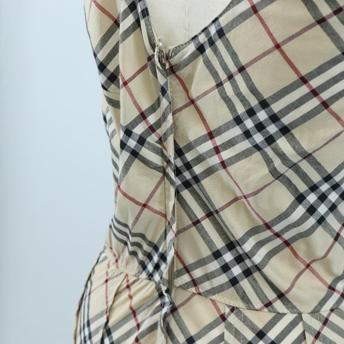 BURBERRY One Piece Nova Check Blue Label Polyester Cotton 36 Beige Auth 202734M