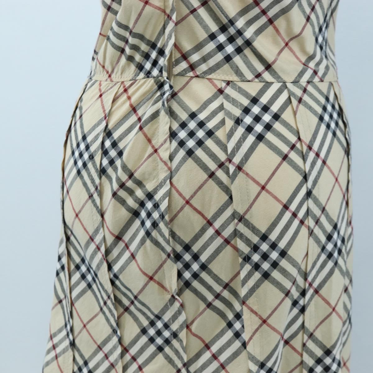 BURBERRY One Piece Nova Check Blue Label Polyester Cotton 36 Beige Auth 202734M