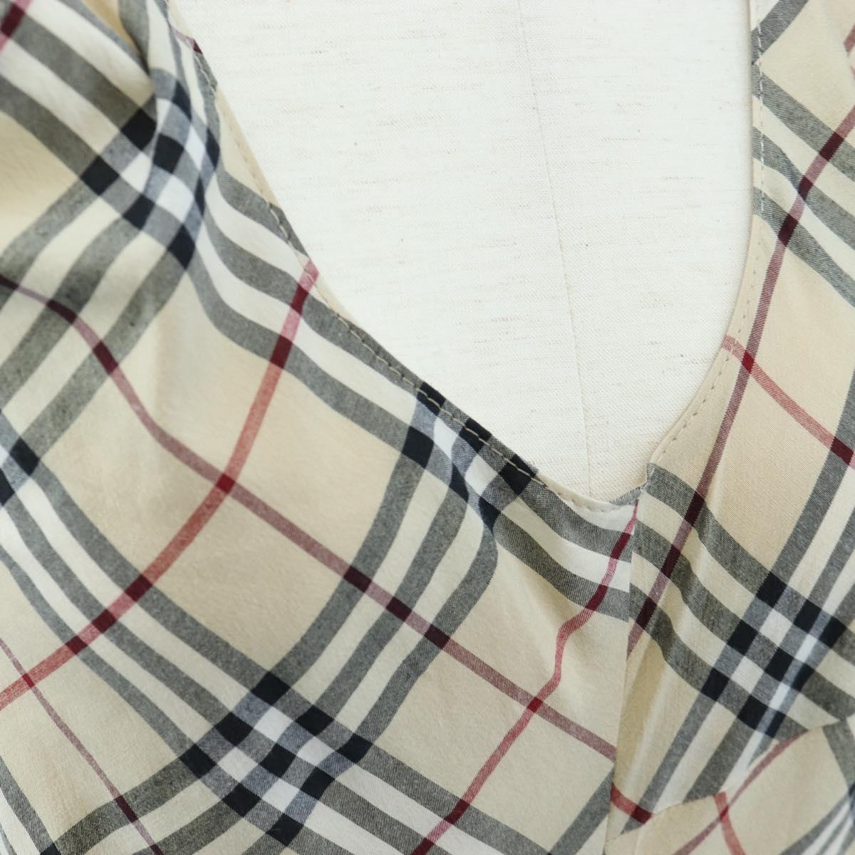 BURBERRY One Piece Nova Check Blue Label Polyester Cotton 36 Beige Auth 202734M