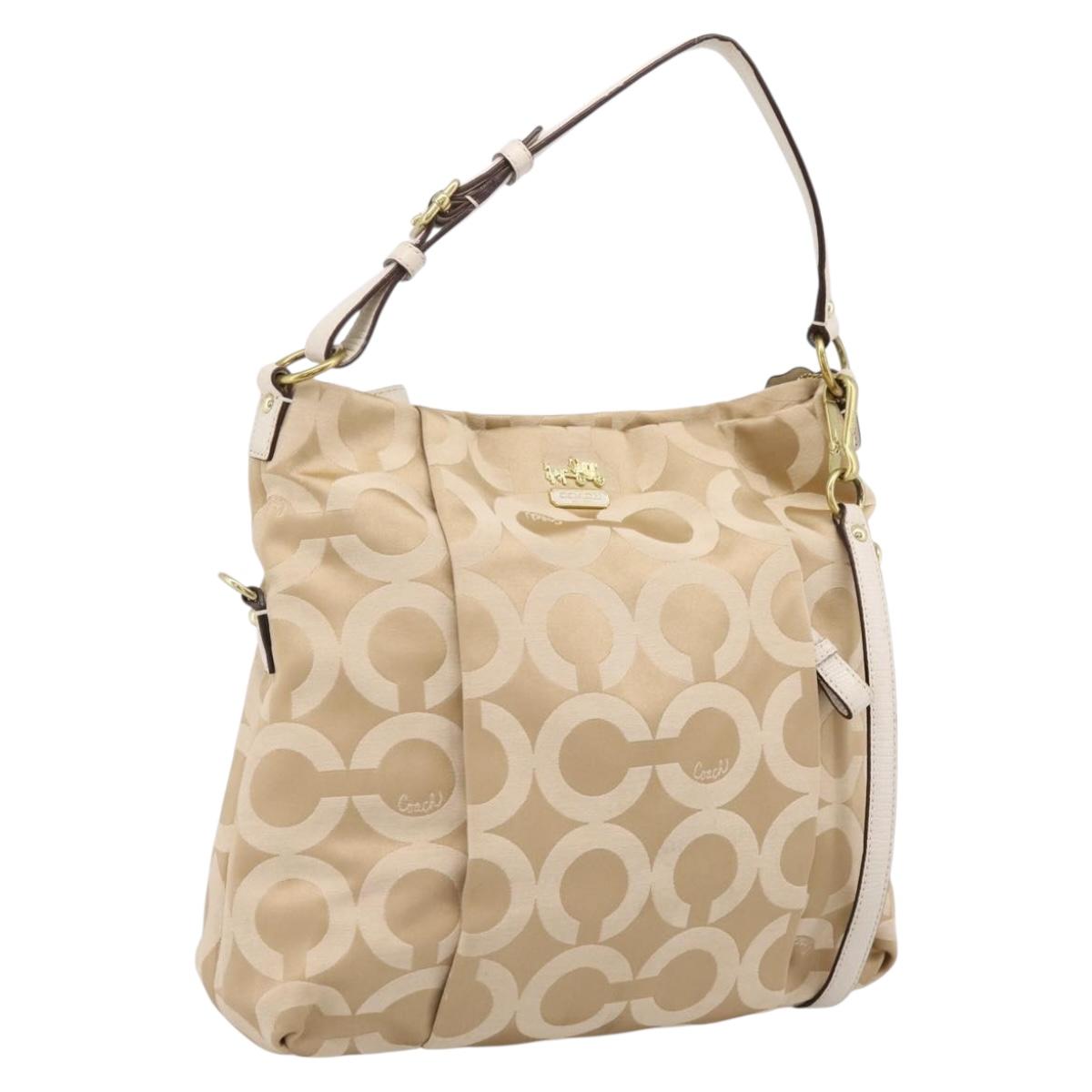 Coach Shoulder Bag Nylon 2way Beige Gold Auth 202750A