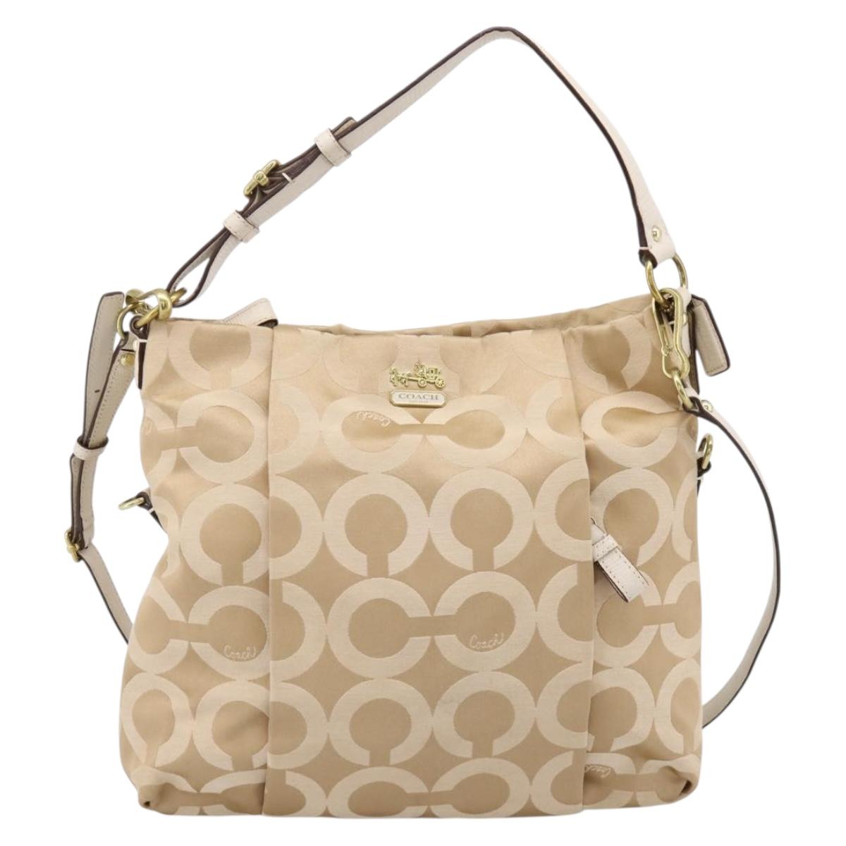 Coach Shoulder Bag Nylon 2way Beige Gold Auth 202750A
